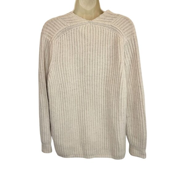 Acne Studios 100% Wool Ribbed V-Neck Sweater Beige Oversized Knit - Size XS - Picture 3 of 6